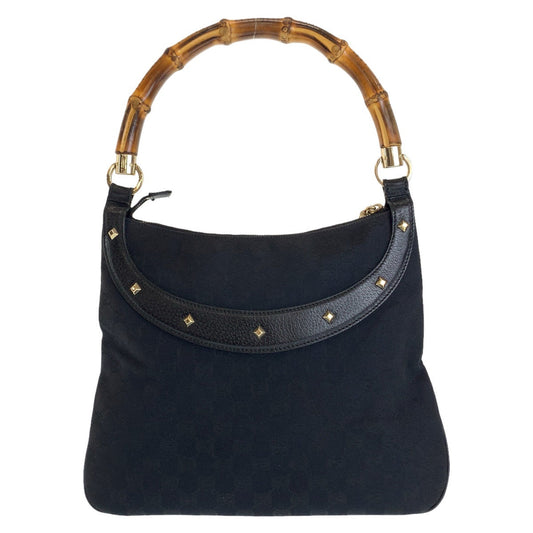 GUCCI Shoulder Bag 137379 GG canvas, leather Black GoldMetal Shoulder Bag handbag Bamboo GG pattern Women