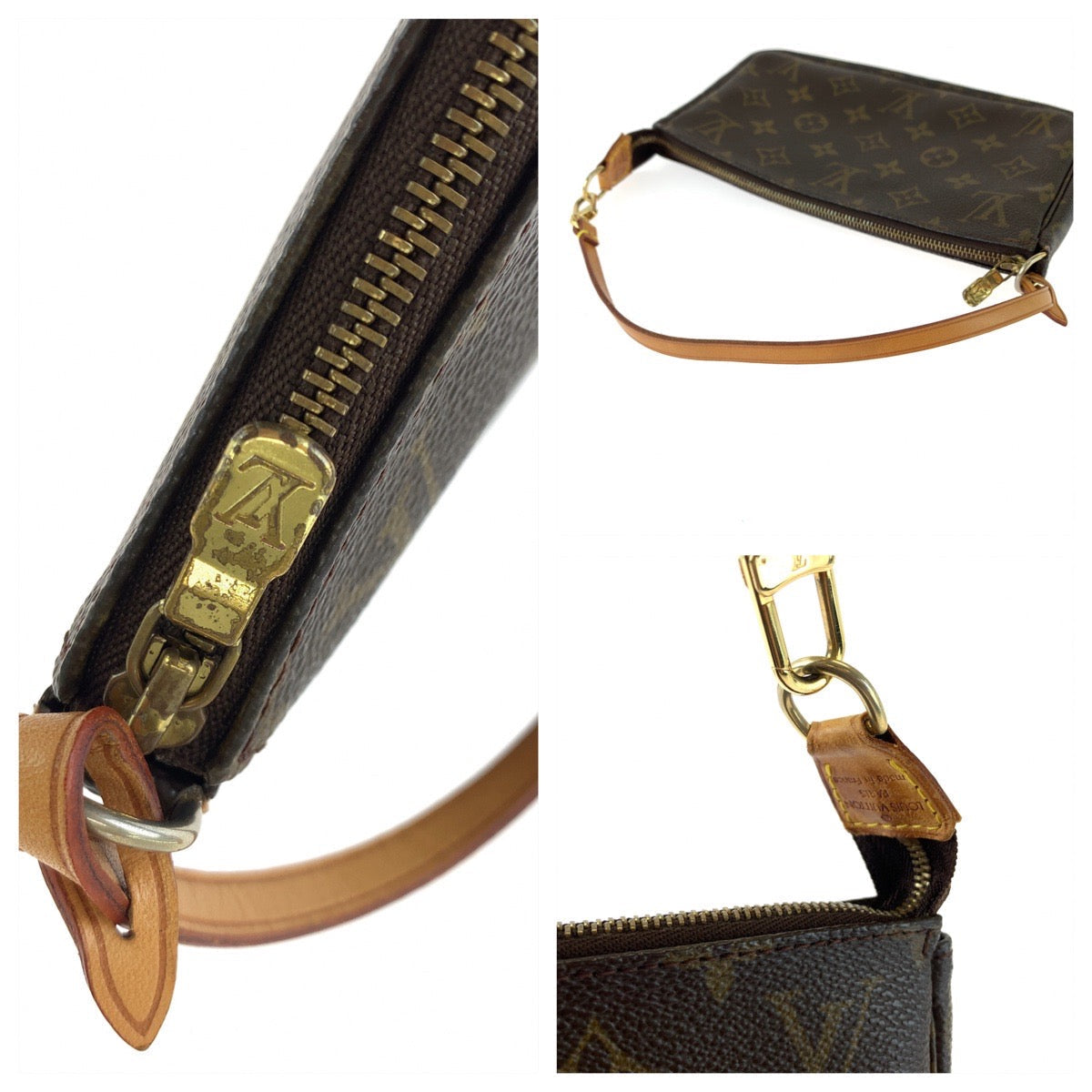LOUIS VUITTON Handbag M40712 PVC Brown Gold Metal Handbag accessory pouch Monogram Accesspo Women