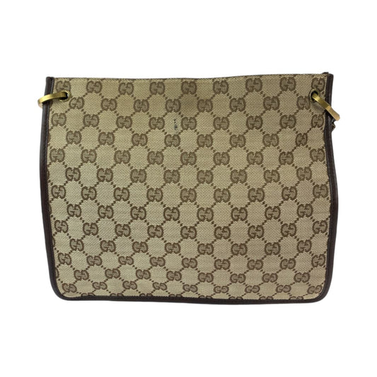 GUCCI Shoulder Bag 91762 GG canvas Beige Brown Gold Metal Shoulder Bag pochette Plate charm Women
