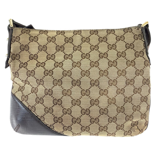 GUCCI Shoulder Bag 141506 GG canvas Brown Beige Gold Metal Shoulder Bag Crossbody Pochette Sherry line horsebit Women