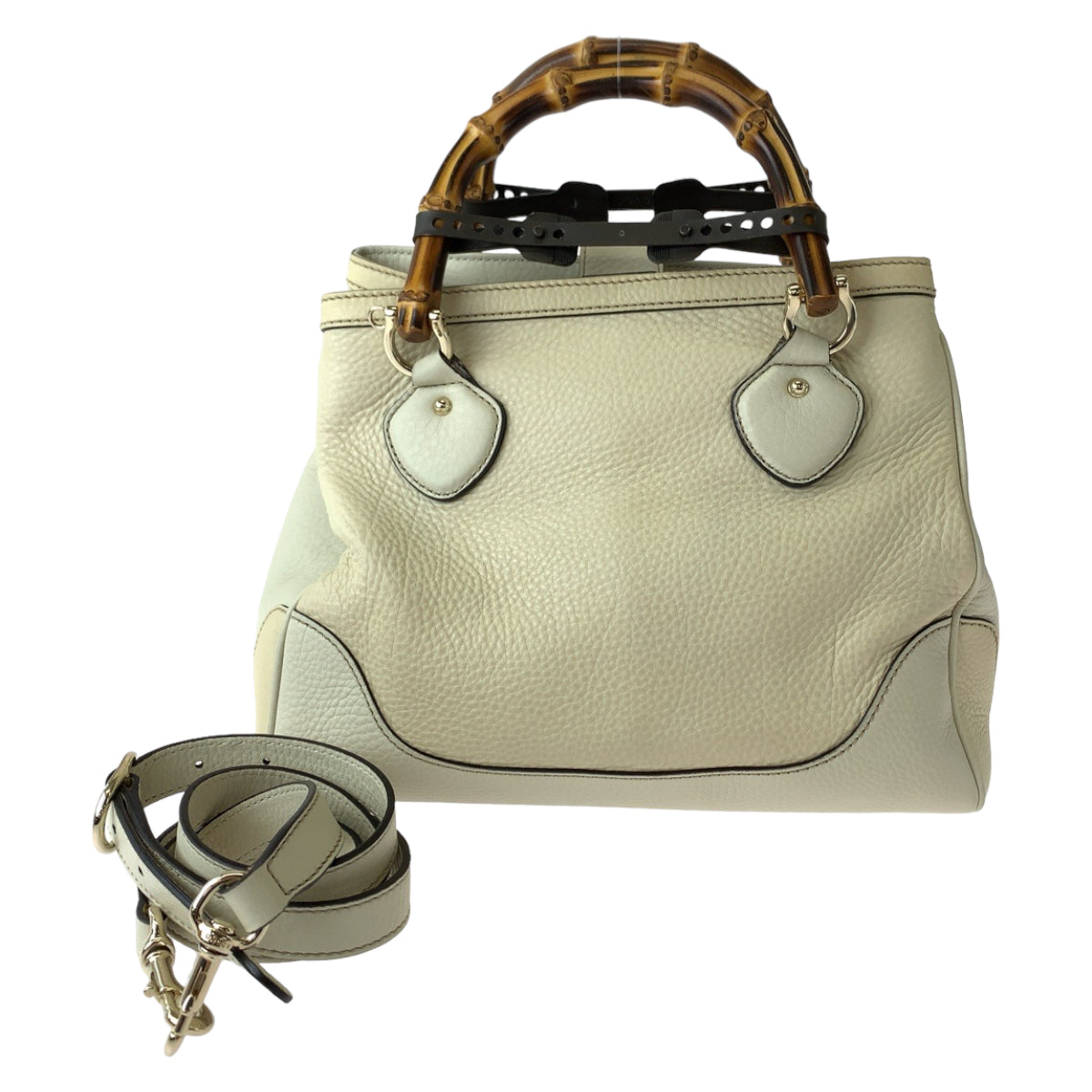 GUCCI Shoulder Bag 308360 leather Ivory Brown Gold Metal Shoulder Bag handbag Bamboo Women