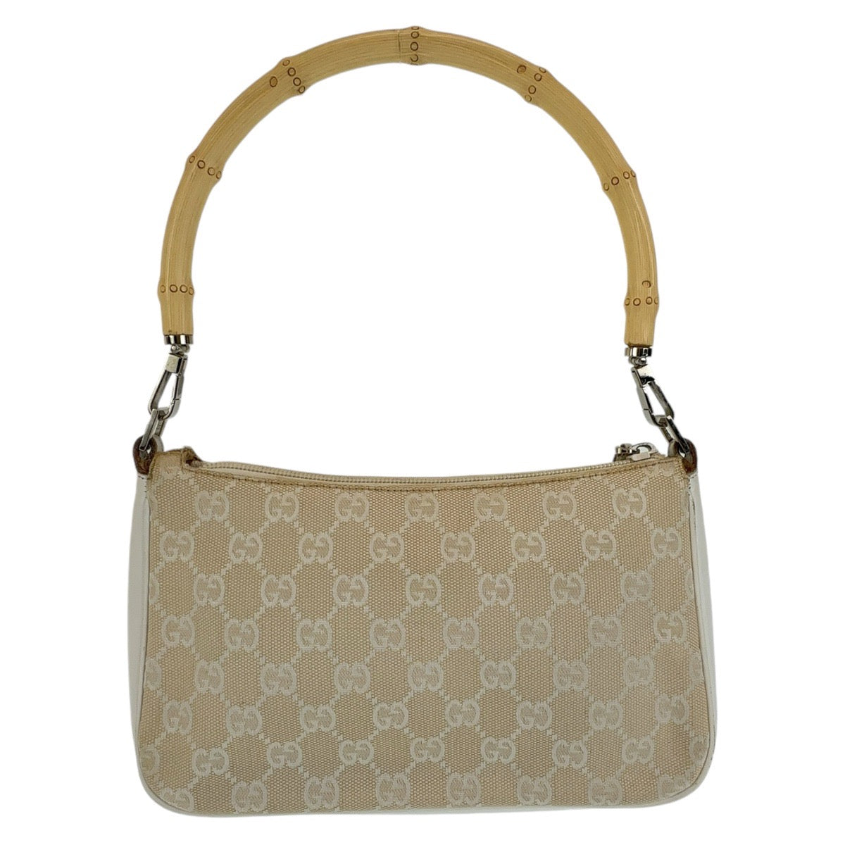 GUCCI Shoulder Bag 001 3870 GG canvas, leather White Beige SilverMetal Shoulder Bag Handbag Accessory Pouch Bamboo Women