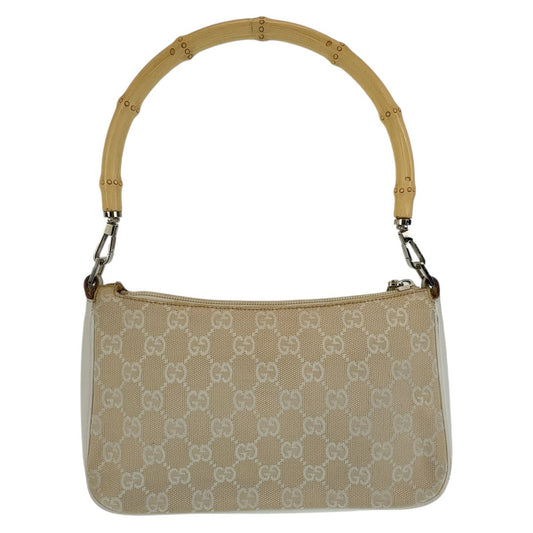 GUCCI Shoulder Bag 001 3870 GG canvas, leather White Beige SilverMetal Shoulder Bag Handbag Accessory Pouch Bamboo Women
