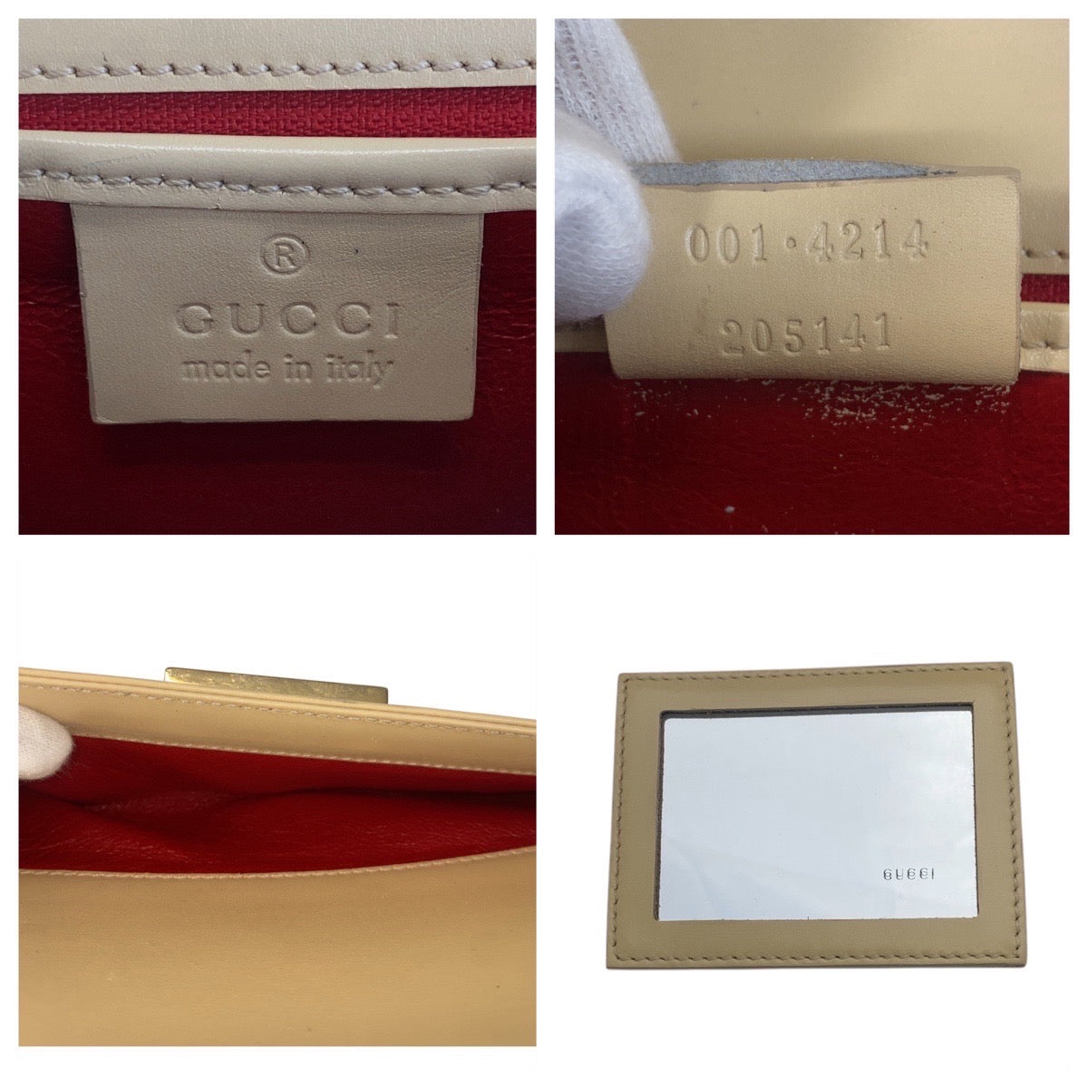 GUCCI Shoulder Bag 001 4214 leather Beige Gold Metal Ready lock Women
