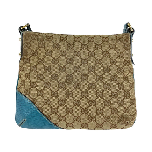 GUCCI Shoulder Bag GG canvas, leather Light Blue Beige Gold Metal Shoulder Bag pochette Sherry line horsebit Women