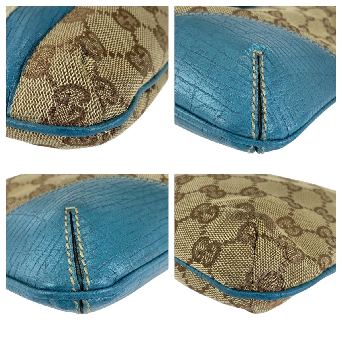 GUCCI Shoulder Bag GG canvas, leather Light Blue Beige Gold Metal Shoulder Bag pochette Sherry line horsebit Women