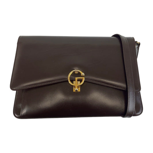 GUCCI Shoulder Bag leather Brown Gold Metal