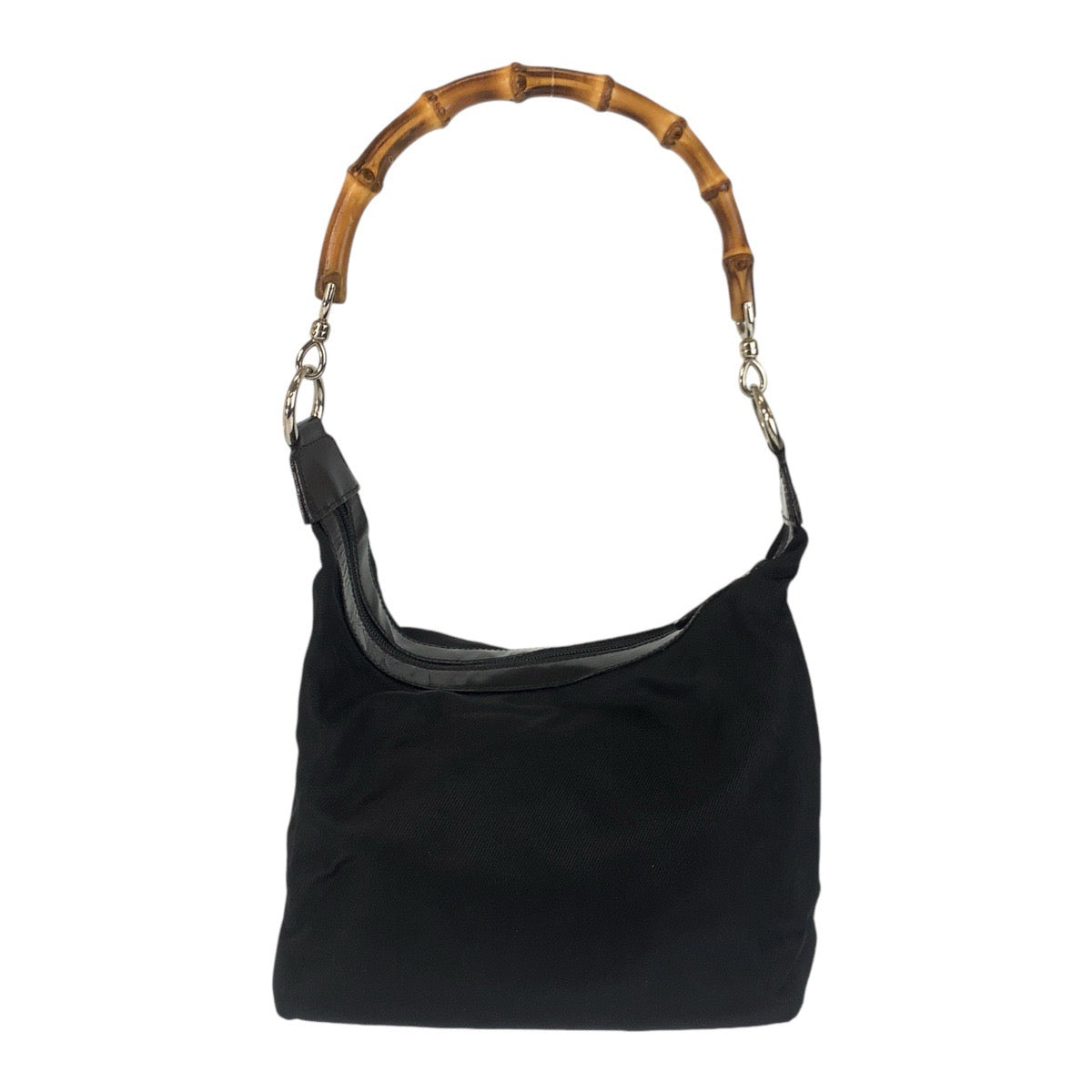 GUCCI Shoulder Bag Canvas, Leather Black Silver Metal Shoulder Bag Hobo Bamboo Women