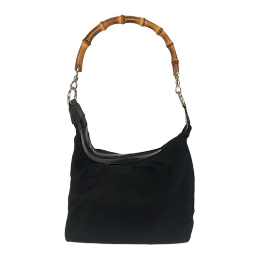 GUCCI Shoulder Bag Canvas, Leather Black Silver Metal Shoulder Bag Hobo Bamboo Women