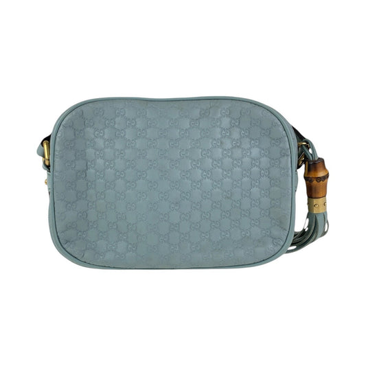 GUCCI Shoulder Bag 309538 leather Blue GoldMetal Crossbody Shoulder Bag Pochette Micro Guccissima Bamboo Women
