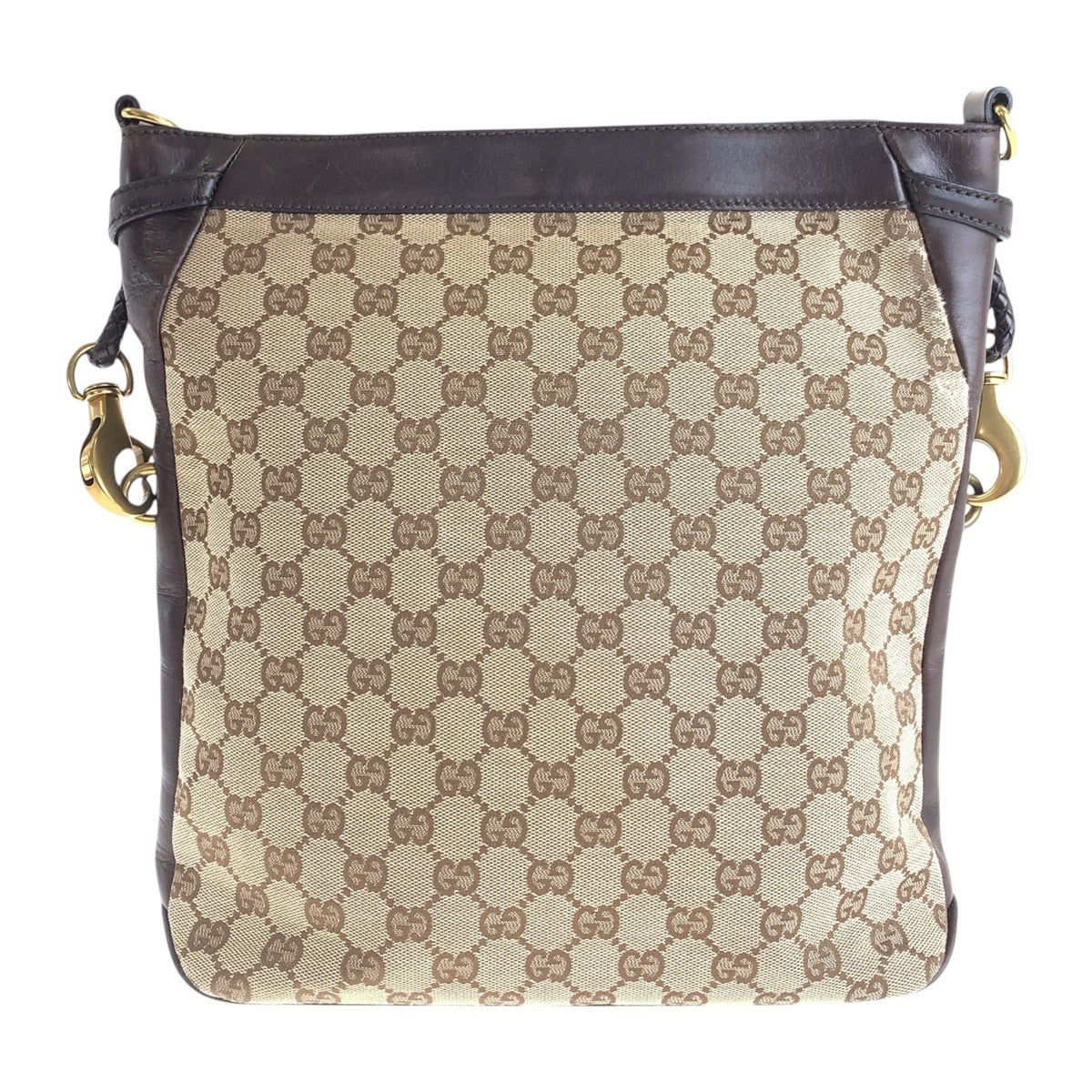 GUCCI Shoulder Bag 109097 GG canvas, leather Brown Gold Metal Shoulder Bag pochette Women