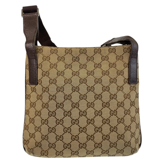 GUCCI Shoulder Bag GG canvas, leather Brown Silver Metal Shoulder Bag Messenger bag Women