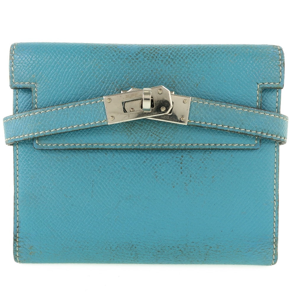 HERMES Bifold Wallet Epsom blue Kelly wallet