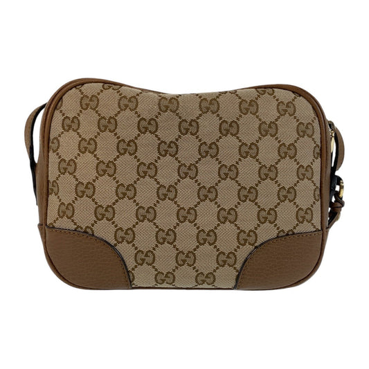 GUCCI Shoulder Bag 449413 GG canvas, leather Brown Gold Metal Crossbody Shoulder Bag Pochette Women