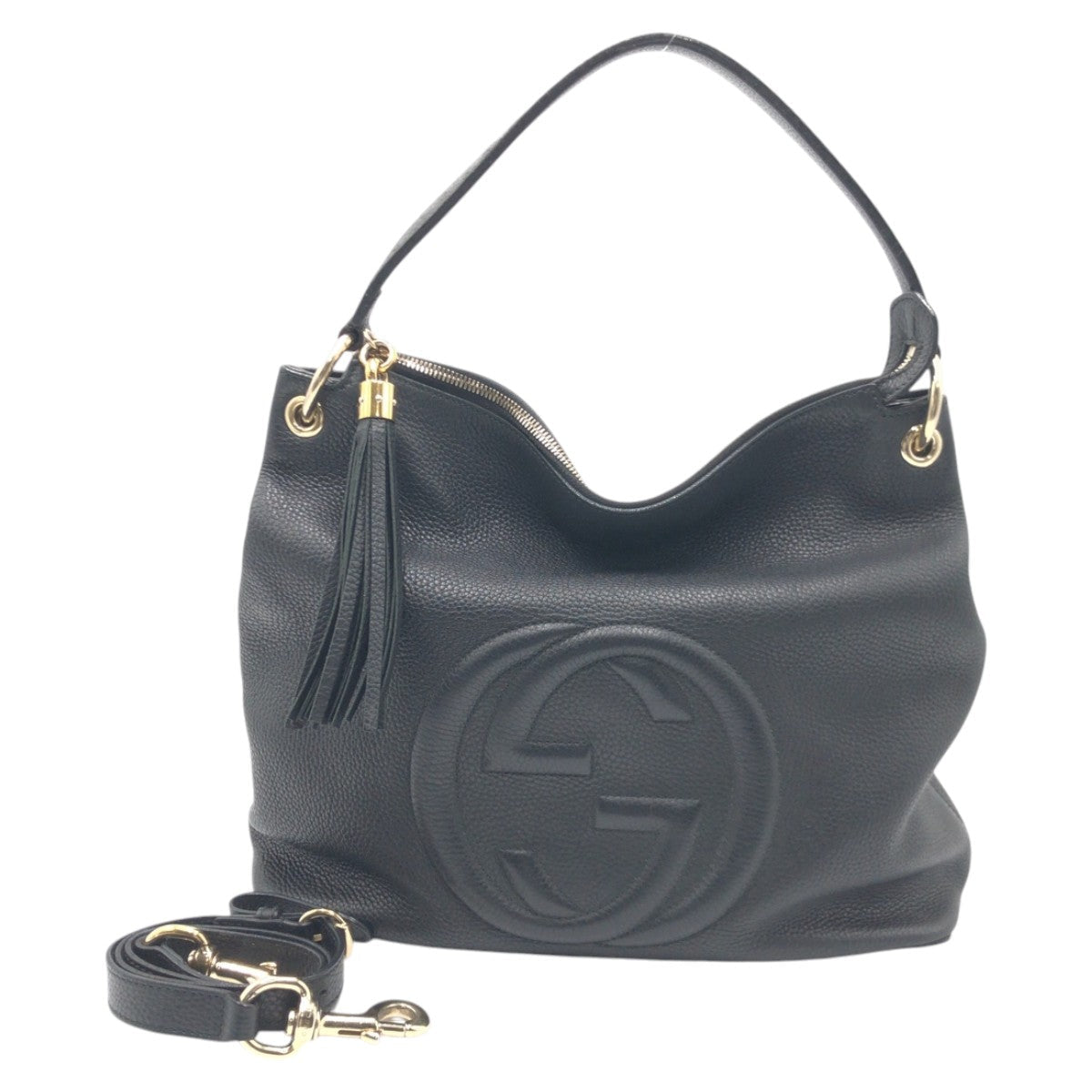 GUCCI Shoulder Bag 408825 leather Black black Hobo Shoulder Bag Handbag Soho Interlocking G Women