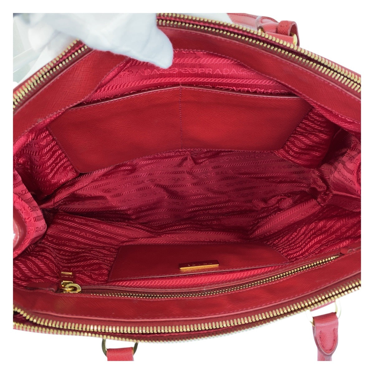 PRADA Handbag leather Red Gold Metal Safiano Galleria