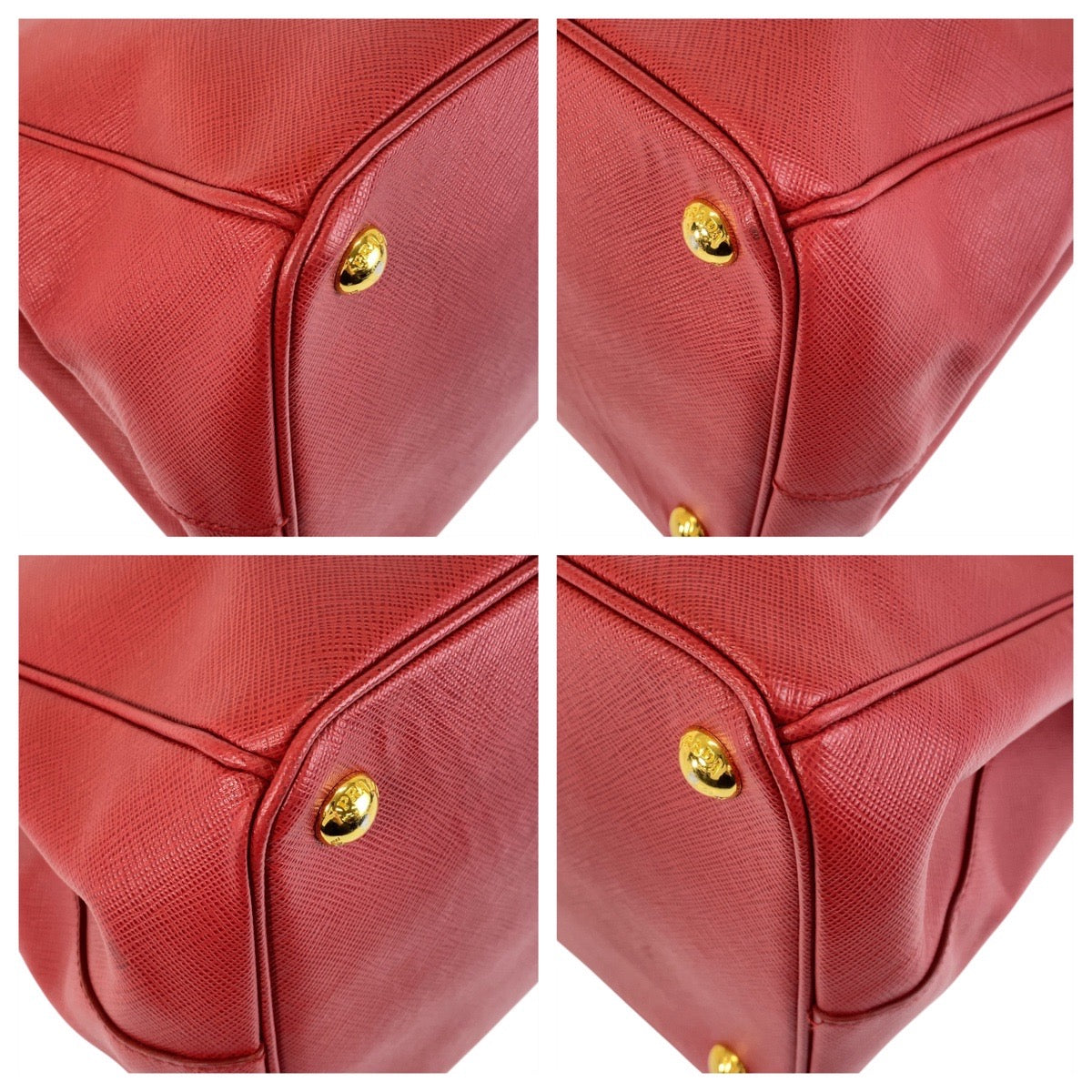 PRADA Handbag leather Red Gold Metal Safiano Galleria