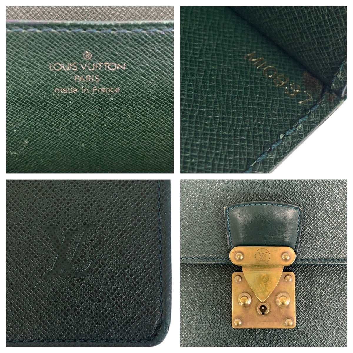 LOUIS VUITTON Business bag M30034 leather Episea Dark Green Gold Metal Business bag briefcase Taiga Moscova mens