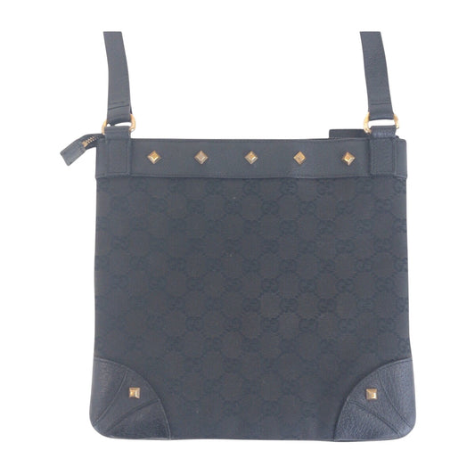 GUCCI Shoulder Bag 120893 GG canvas, leather Black GoldMetal Crossbody Shoulder Bag with studs Women