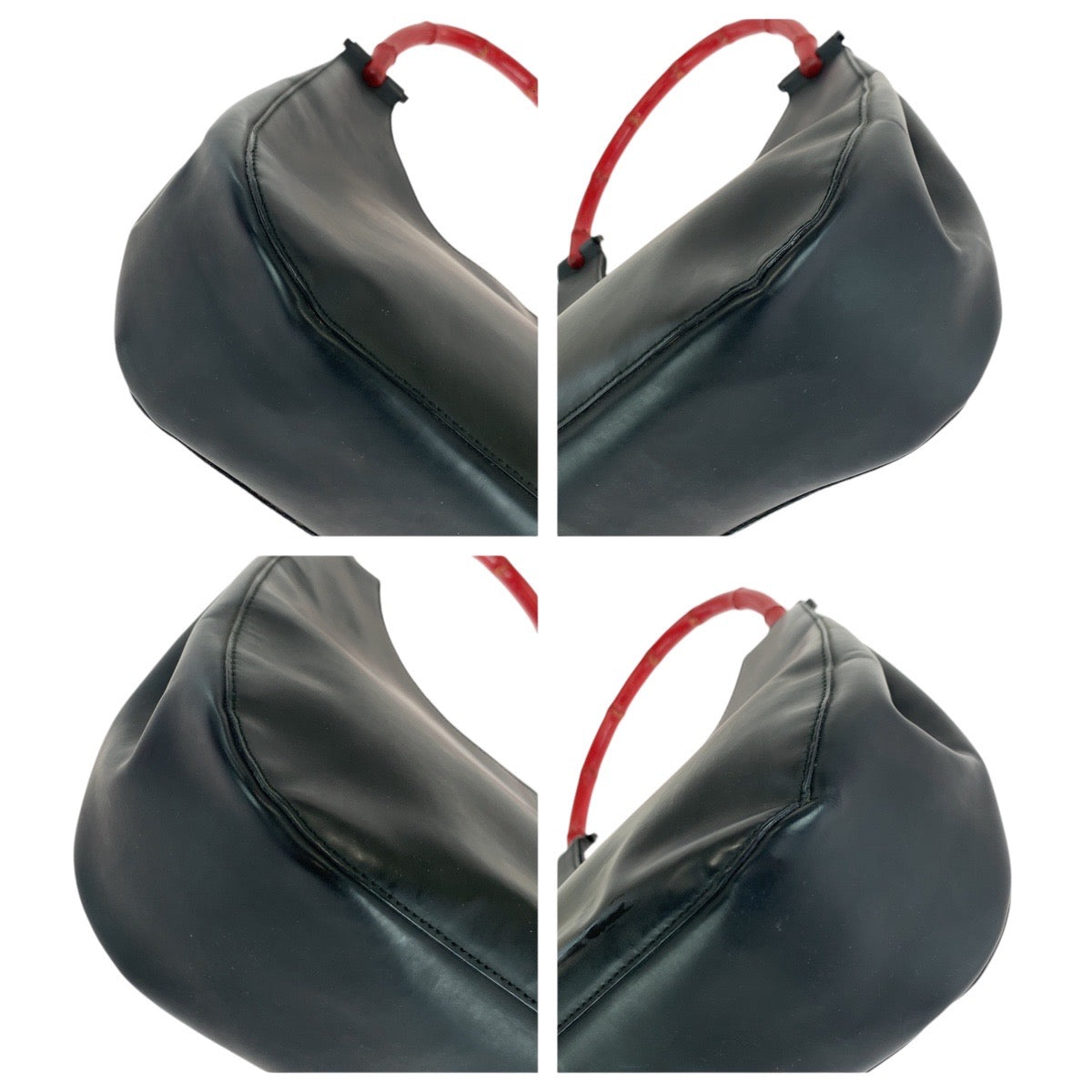 GUCCI Shoulder Bag 001 3739 leather Black Red SilverMetal Bamboo Women