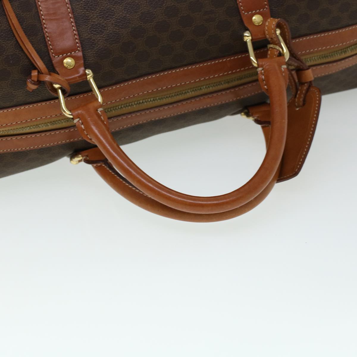 Luxury CELINE Macadam Canvas Boston Bag PVC Leather Brown 41269