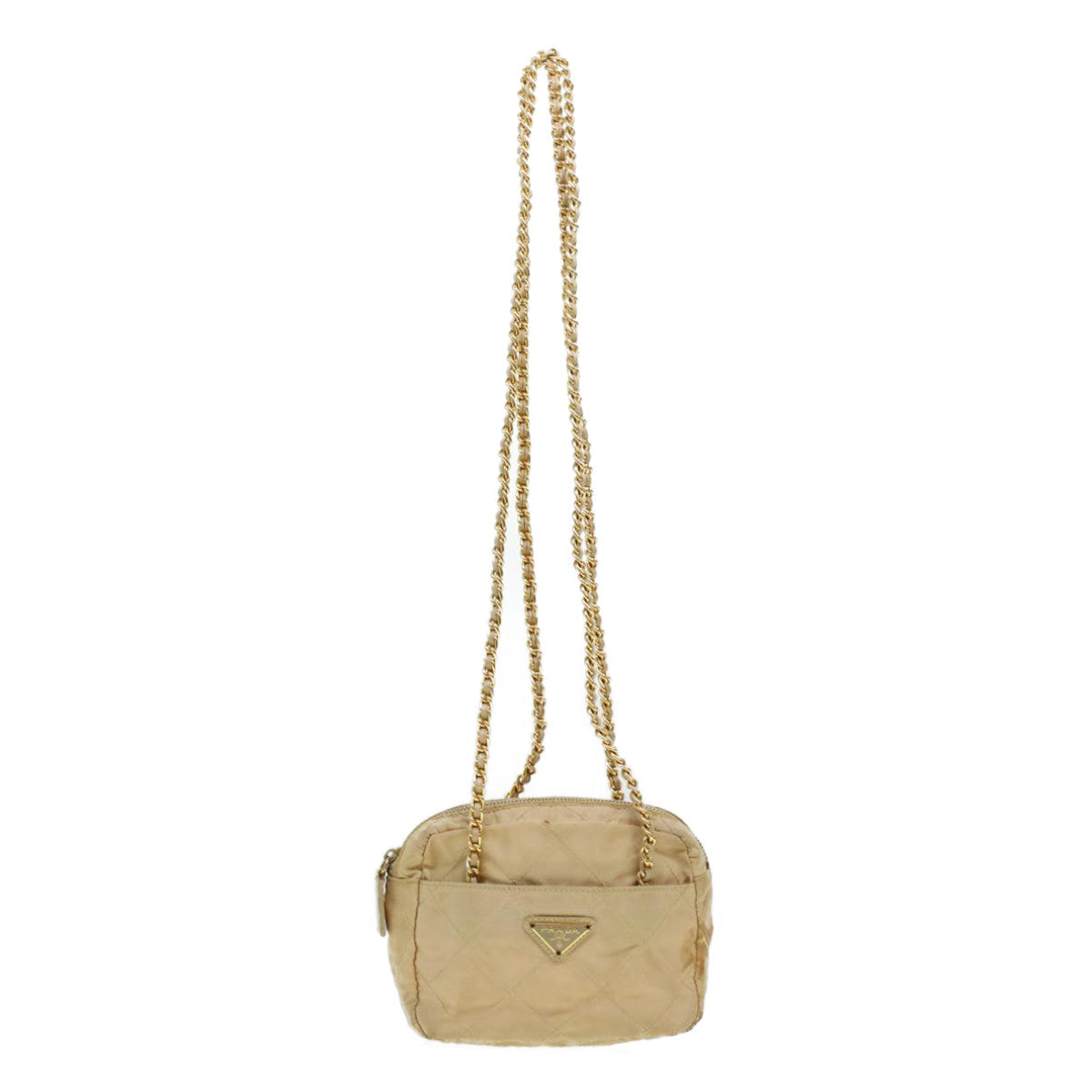 Prada Quilted Chain Shoulder Bag Nylon Beige