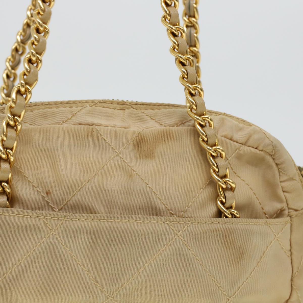 Prada Quilted Chain Shoulder Bag Nylon Beige