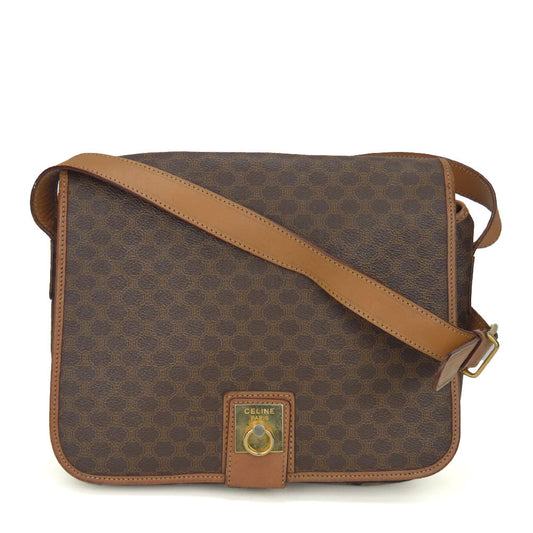 CELINE Shoulder Bag Leather, PVC Brown Macadam Women