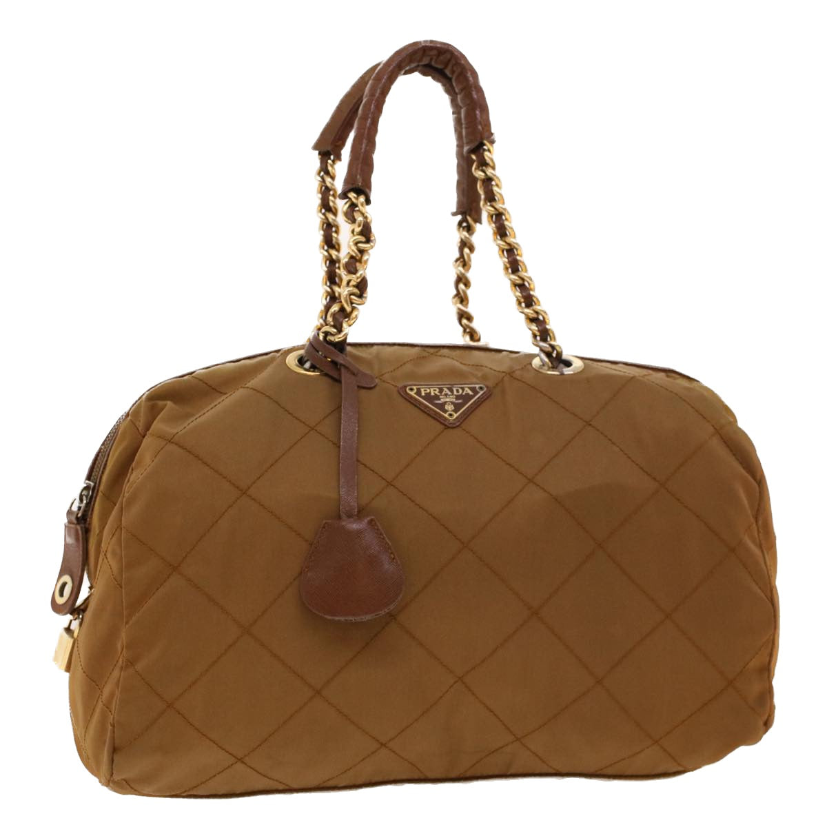 Prada Chain Boston Bag Nylon Brown