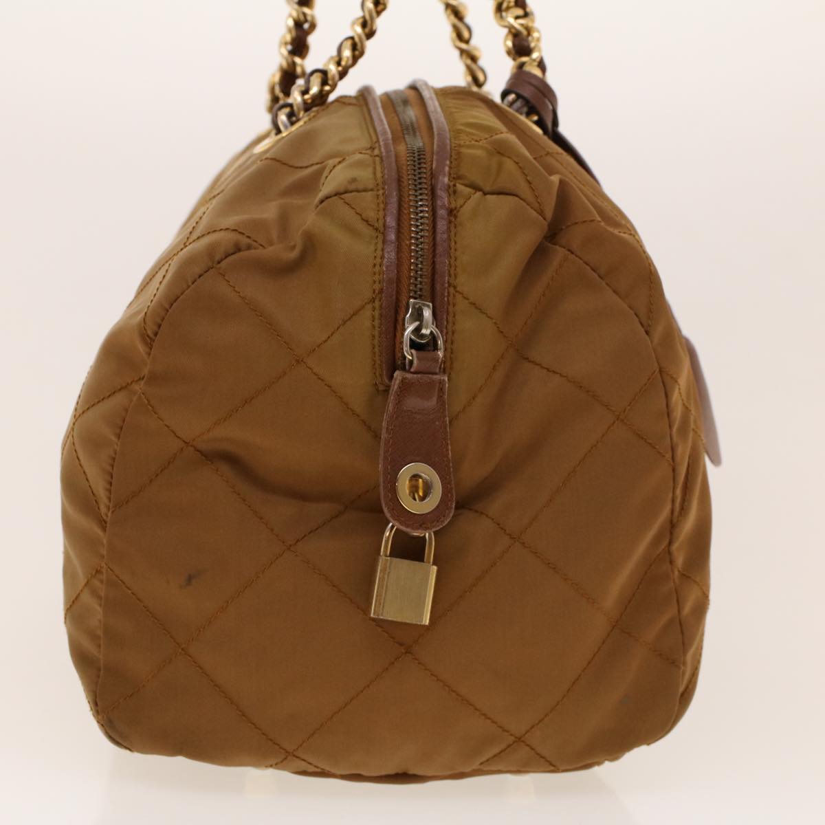 Prada Chain Boston Bag Nylon Brown