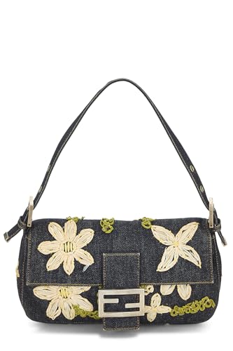 Fendi, Navy Floral Embroidered Baguette, Navy