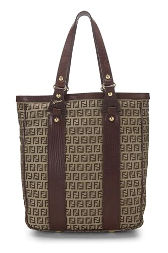 Fendi, Brown Zucchino Canvas Tote Small, Brown