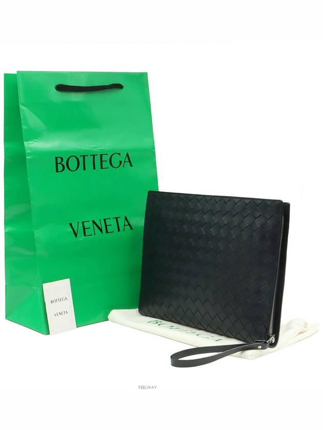Luxury Bottega Veneta Shadow Intrecciato Half Zipper Document Case Hand Strap Clutch 732639