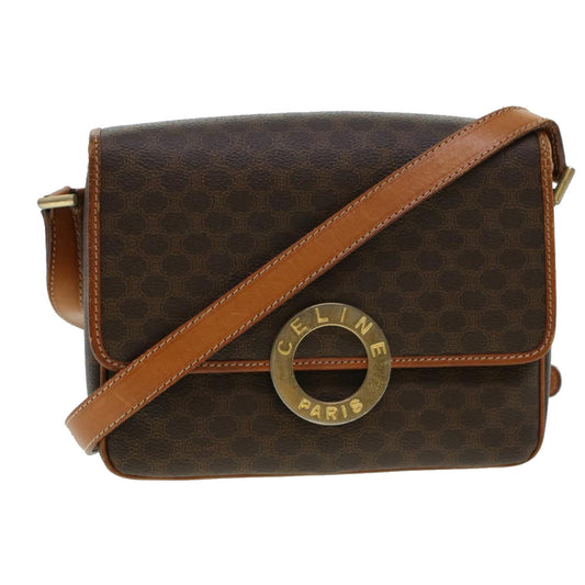 Luxury CELINE Macadam Canvas Shoulder Bag PVC Leather Brown 42446