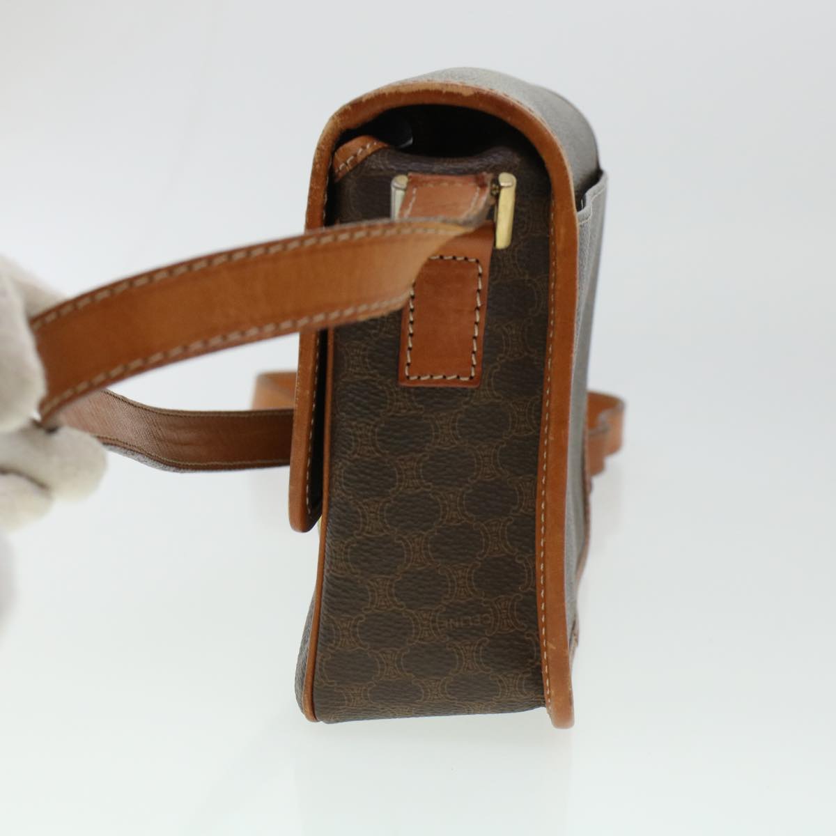 Luxury CELINE Macadam Canvas Shoulder Bag PVC Leather Brown 42446