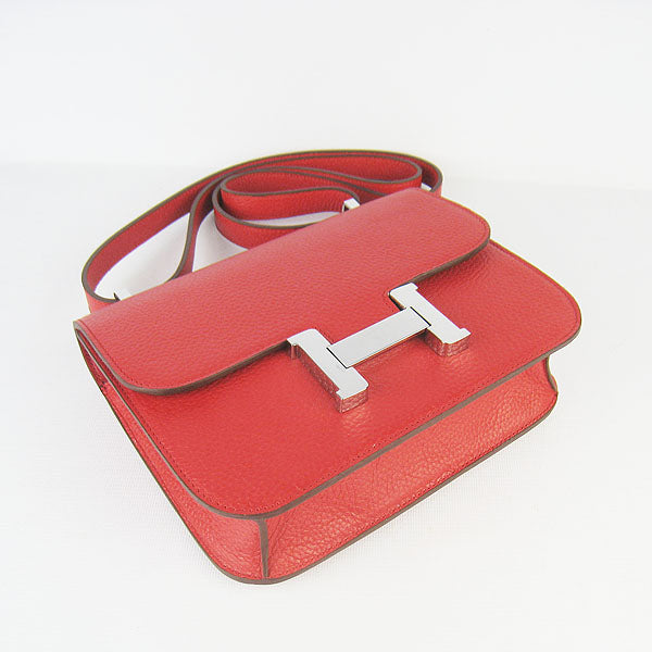 Luxury Hermes Constance Cowskin Leather Bag red silver
