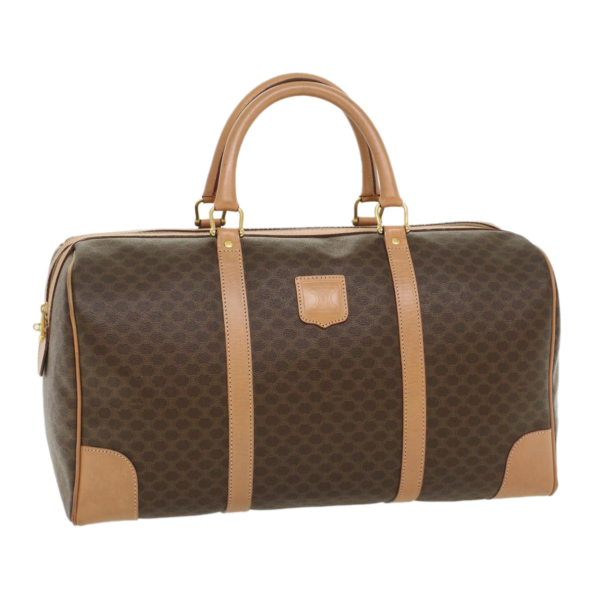 Luxury CELINE Macadam Canvas Boston Bag PVC Leather Brown 43232