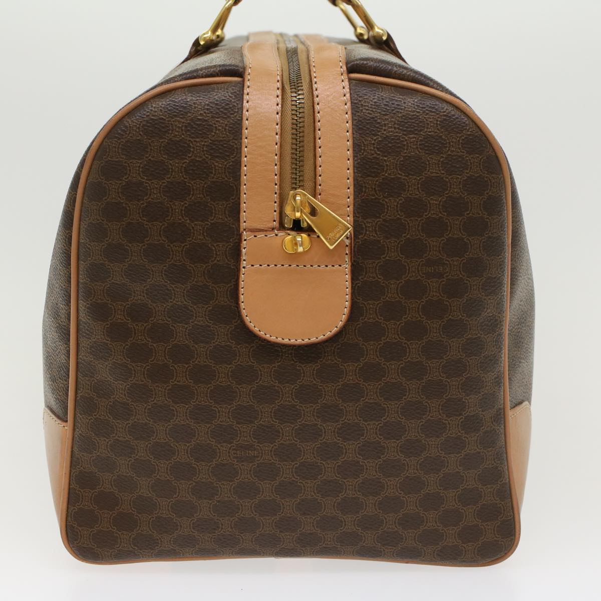 Luxury CELINE Macadam Canvas Boston Bag PVC Leather Brown 43232