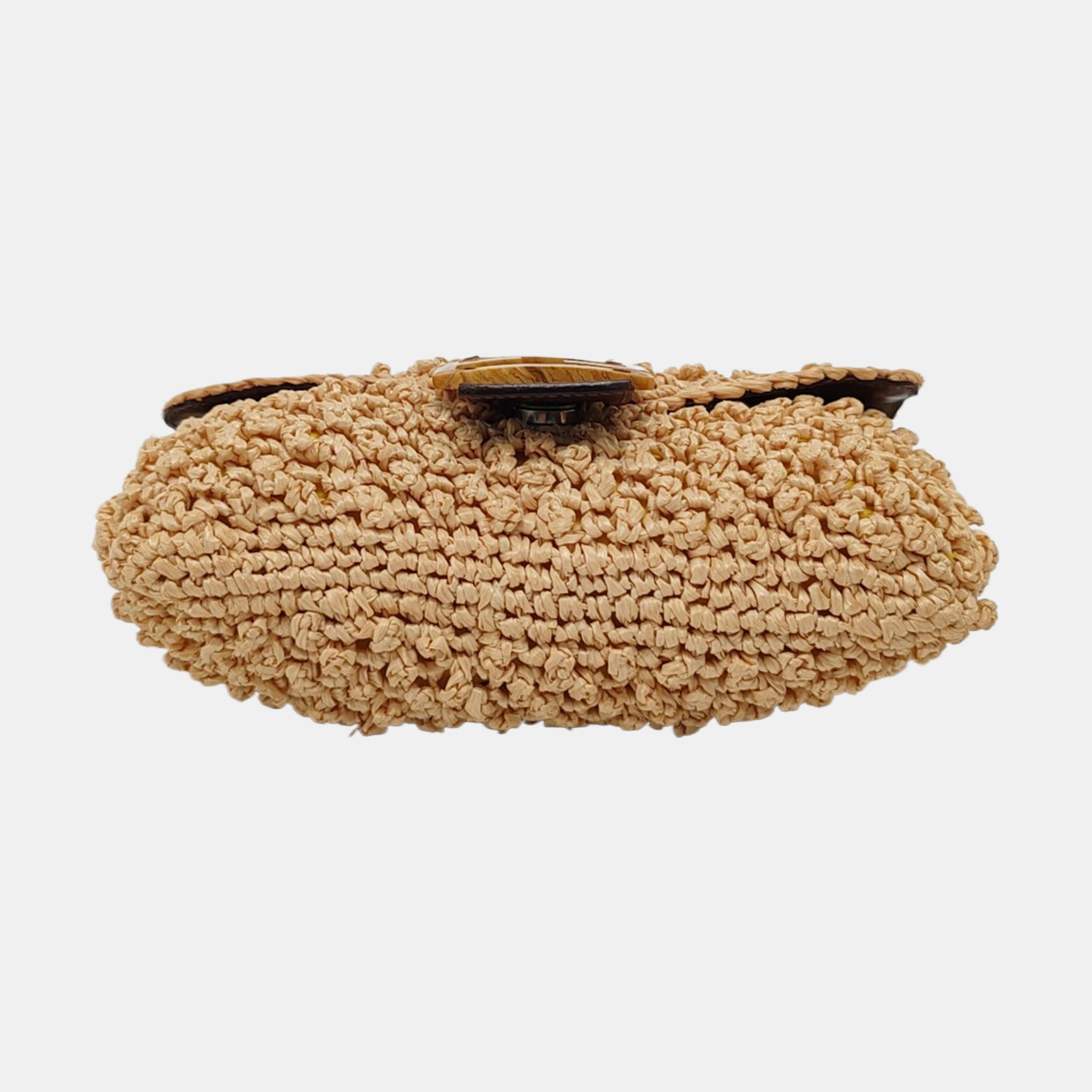 Fendi Baguette Raffia Straw Beige and Brown Leather Shoulder Bag
