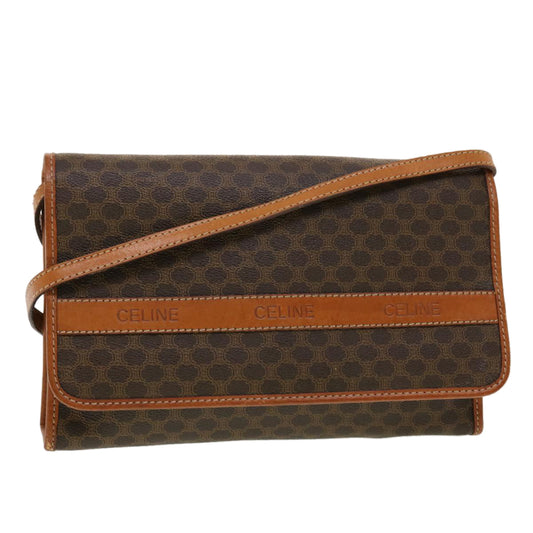 Luxury CELINE Macadam Canvas Shoulder Bag PVC Leather Brown 43566