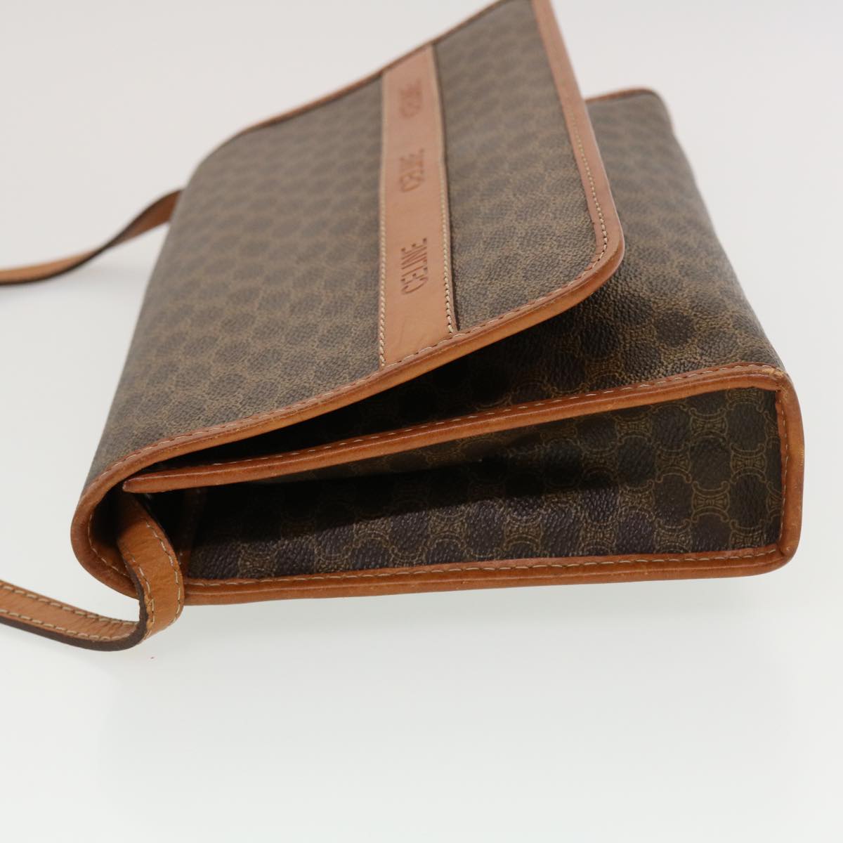 Luxury CELINE Macadam Canvas Shoulder Bag PVC Leather Brown 43566