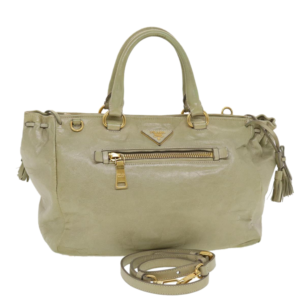 Prada Hand Bag Leather 2way Shoulder Bag Gray