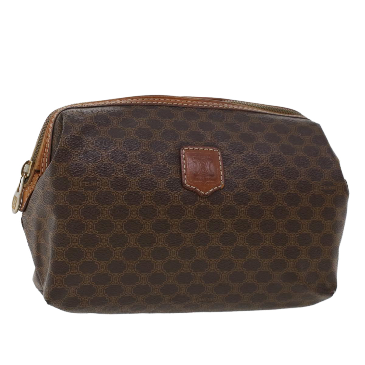 Luxury CELINE Macadam Canvas Pouch PVC Leather Brown 43800