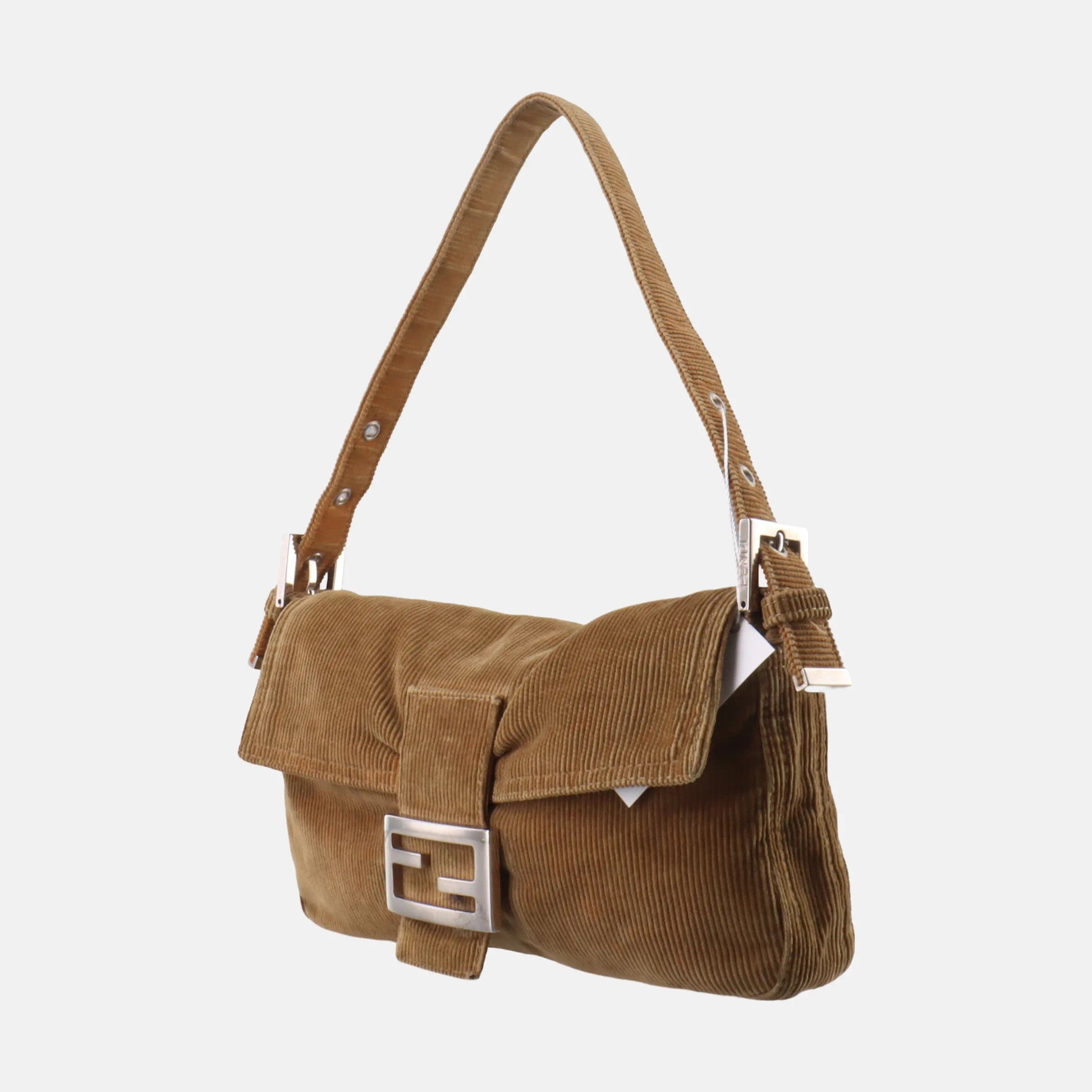 FENDI Baguette Corduroy Beige Brown Shoulder Bag
