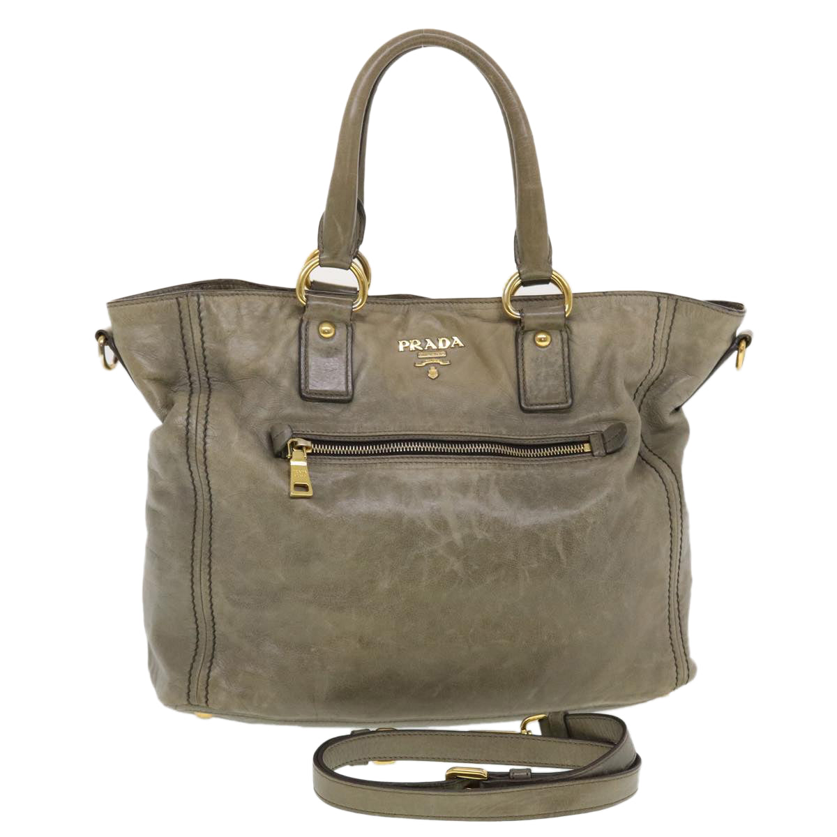 Prada Hand Bag Leather 2way Gray