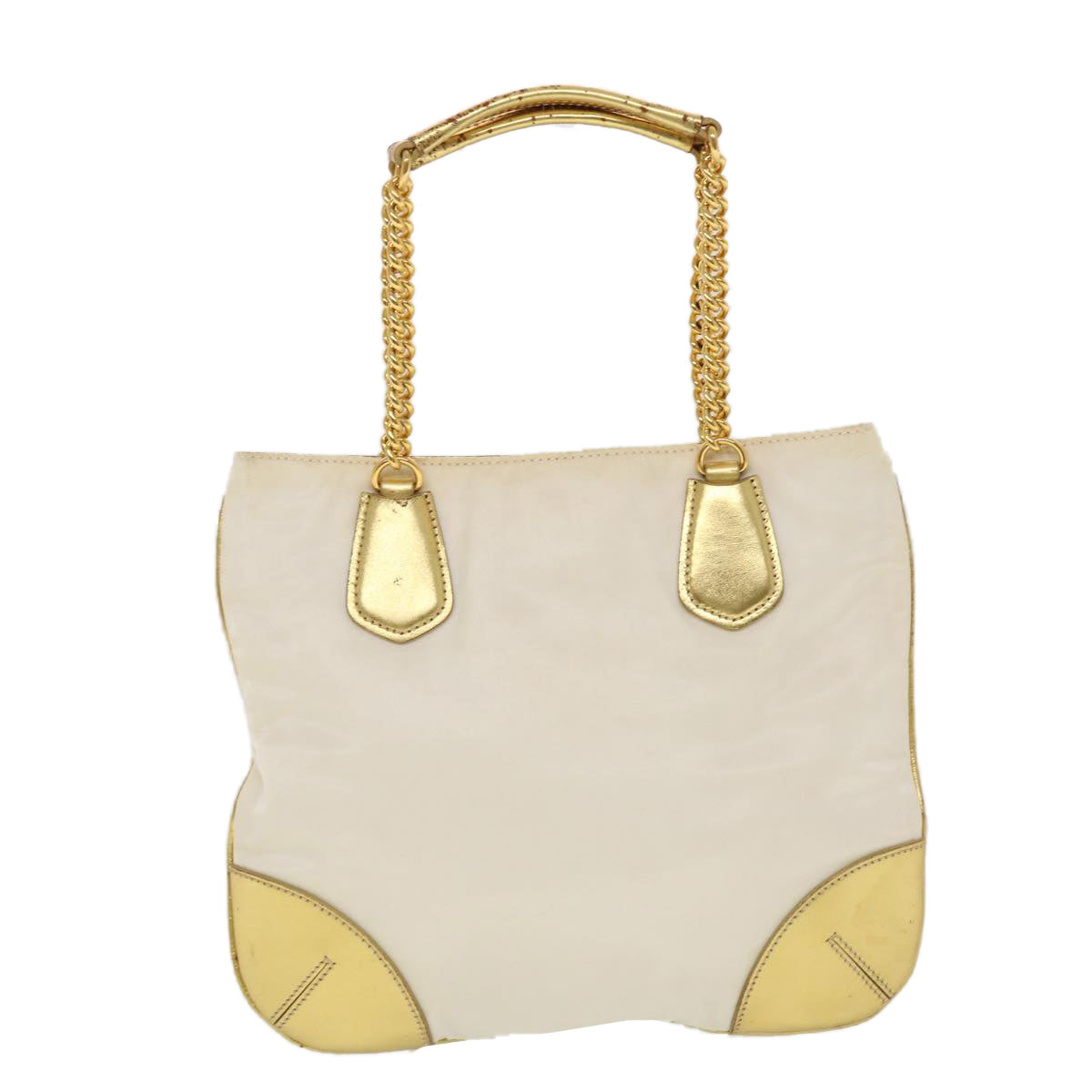 Prada Chain Shoulder Bag Nylon White Gold