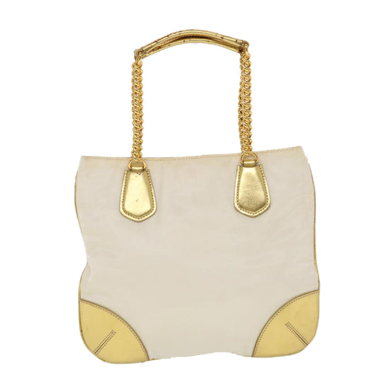 Prada Chain Shoulder Bag Nylon White Gold