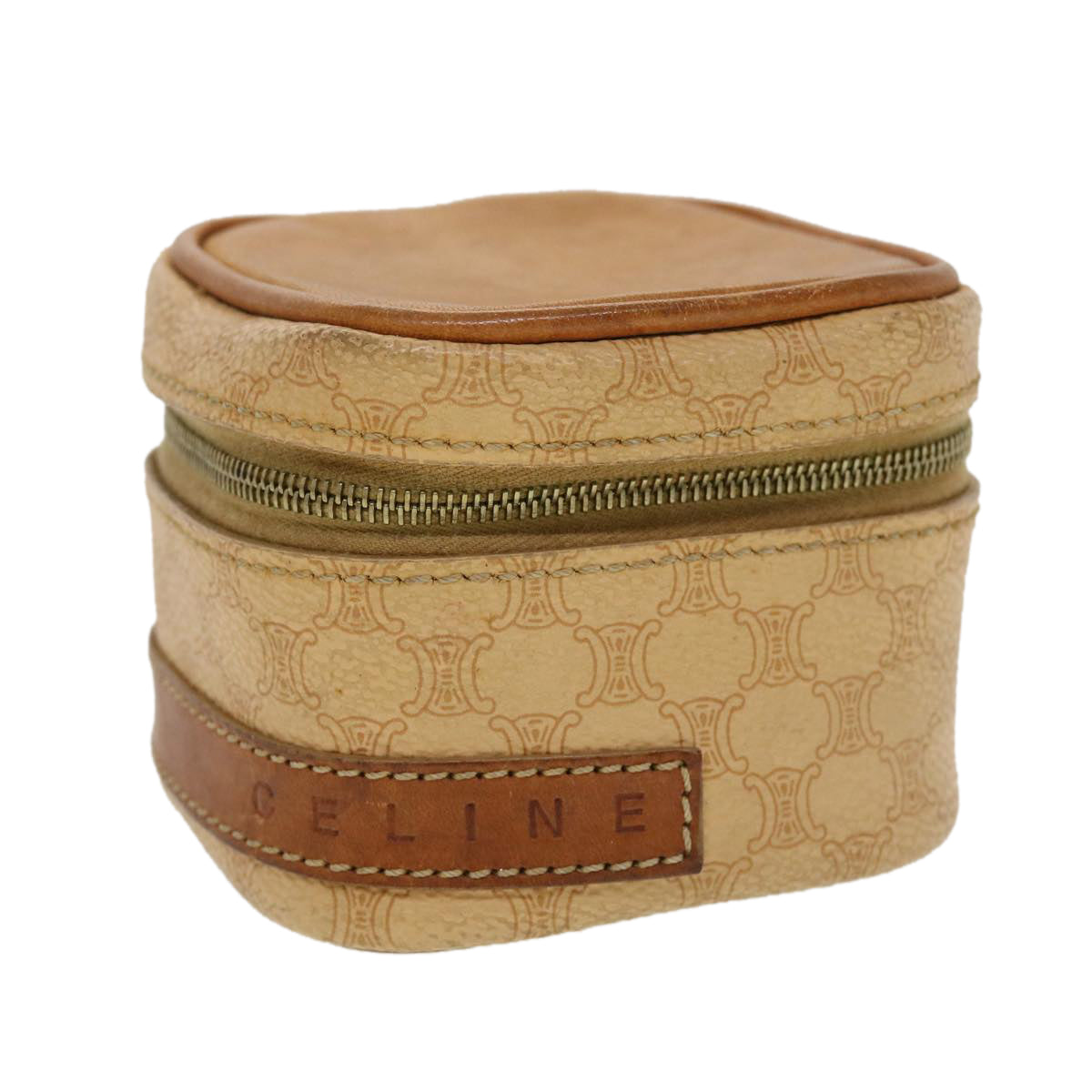 Luxury CELINE Macadam Canvas Pouch PVC Leather Beige 44512