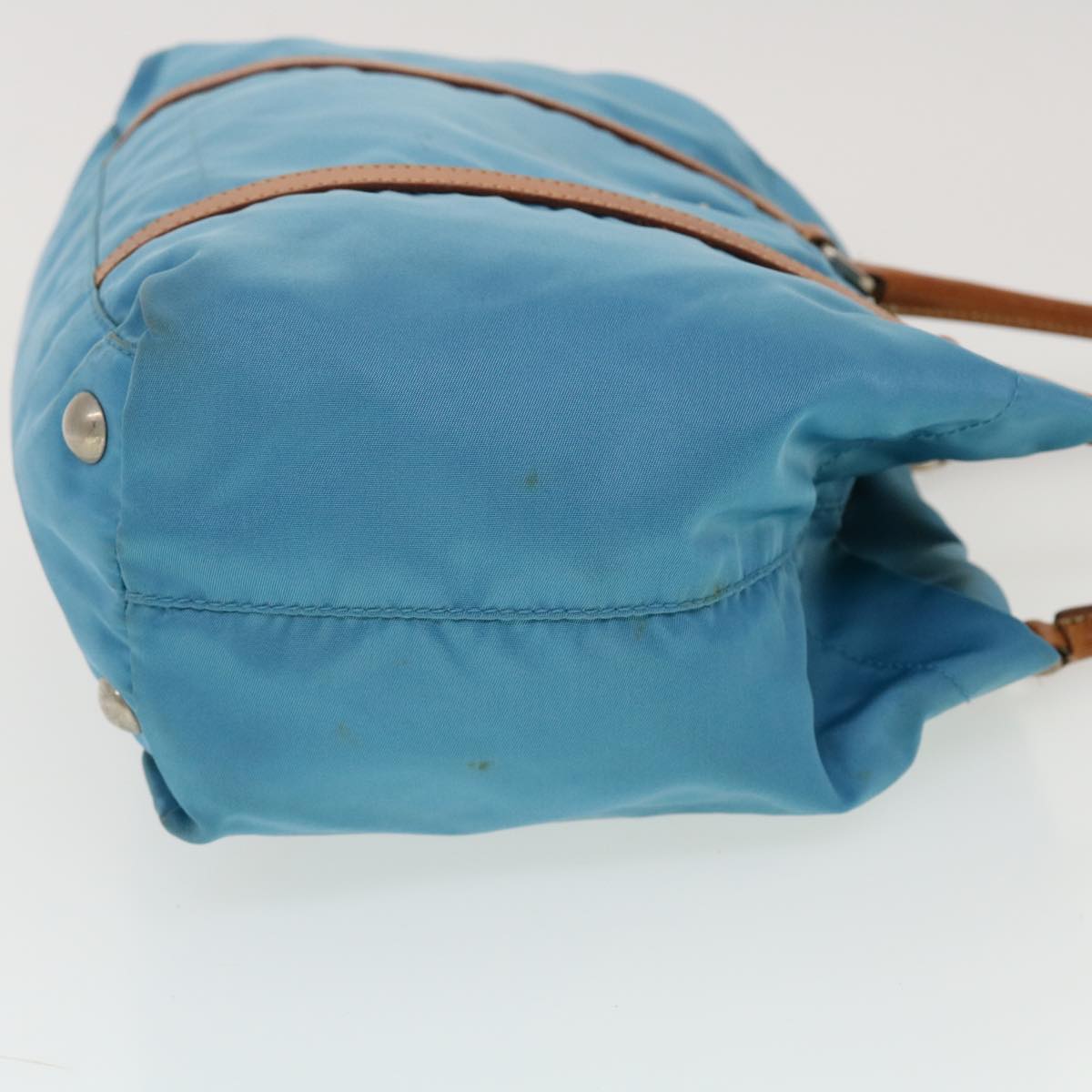 Prada Hand Bag Nylon Light Blue Brown
