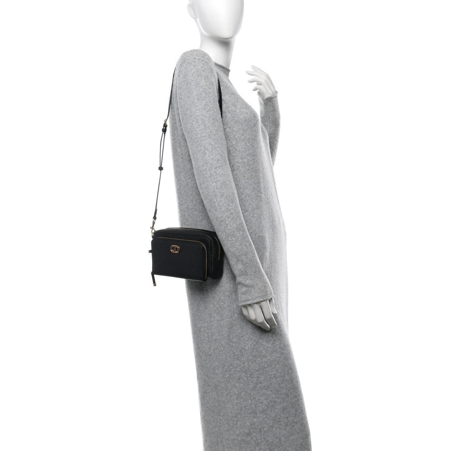 Christian Dior Grained Calfskin Caro Double Pouch Black